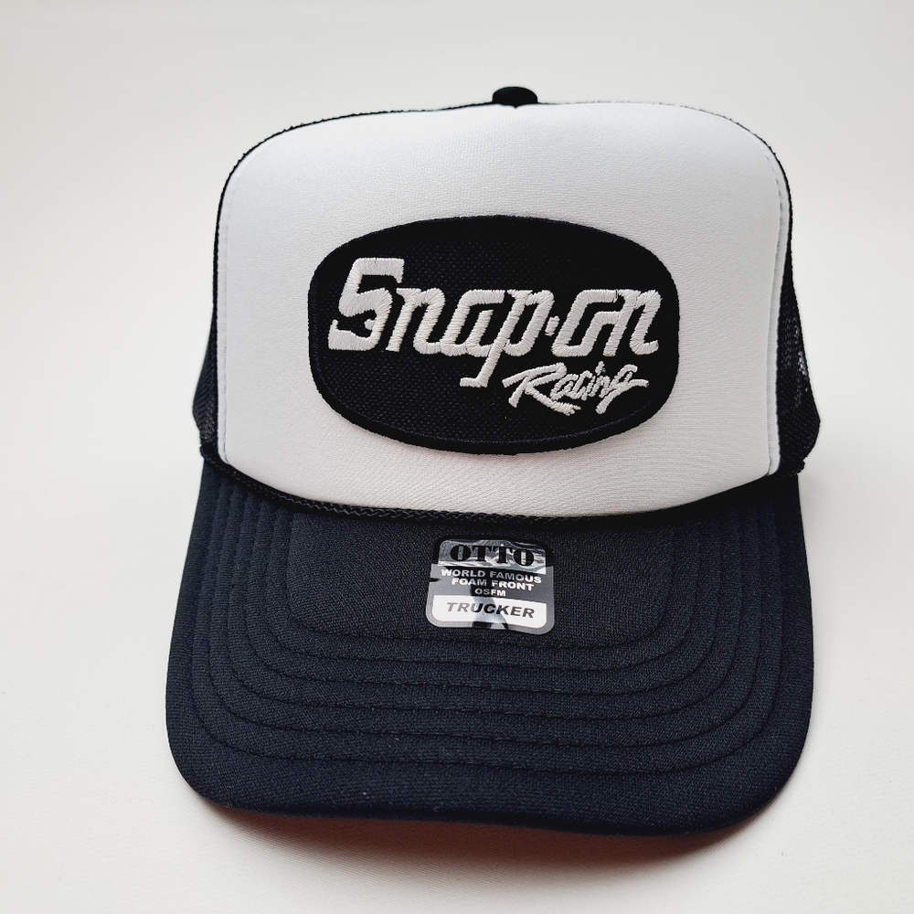 Snap On Foam Mesh Trucker Snapback Hat Cap Black Embroidered Patch